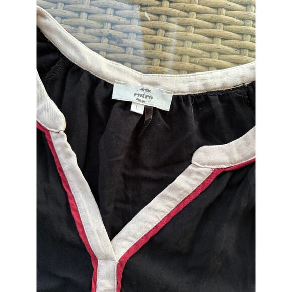 Entro Babydoll Blouse Black Embroidered Boho Butterfly Top Size L Large - Picture 5 of 7